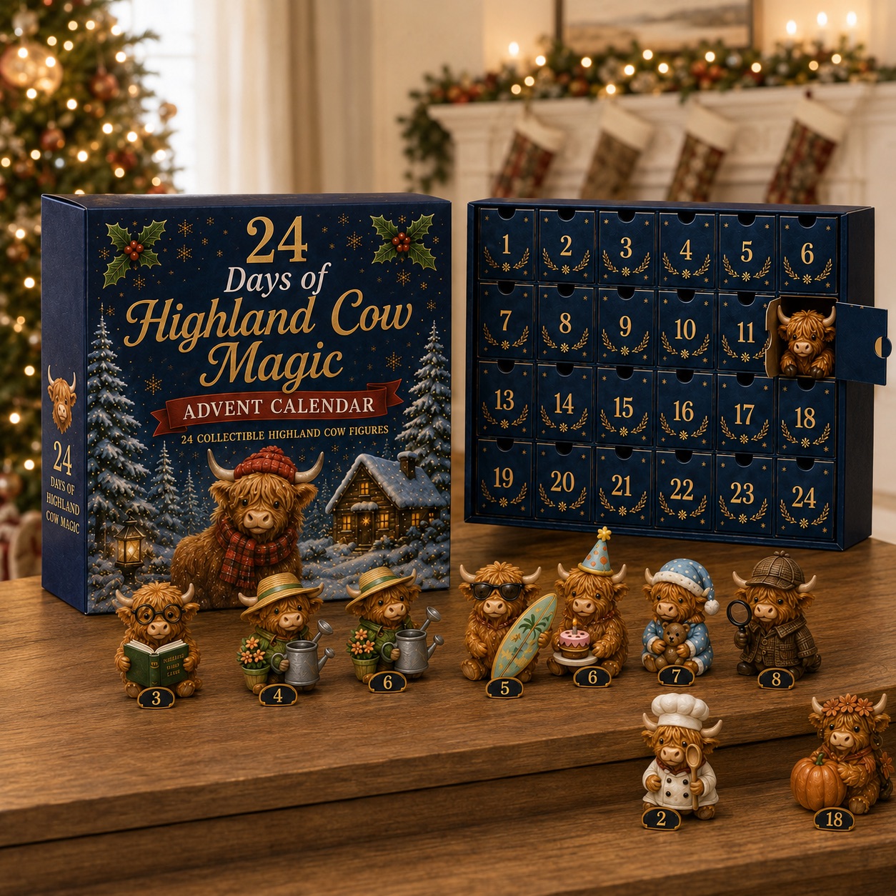 Calendrier de l'Avent Highland Cow Magic, coffret de Noël