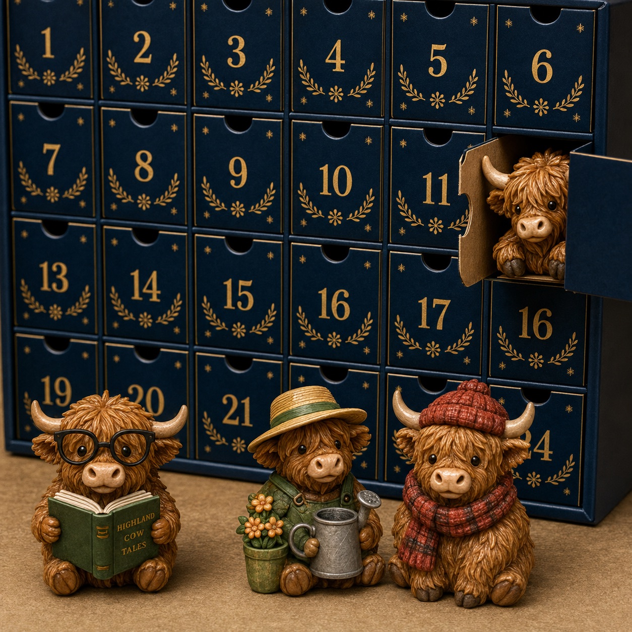 Les 24 figurines Highland Cow collectibles du calendrier de l'Avent