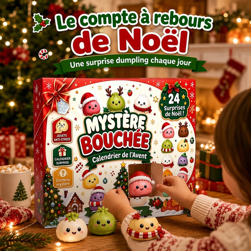 Enfant ouvrant une case du calendrier de l'Avent dumpling squishy